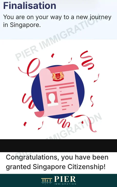 Singapore citizenship granted from Pier's approval collection, with personal details removed; source-file date 8 Oct 2026