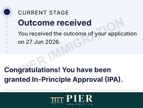 Citizenship in-principle approval from Pier's approval collection, with personal details removed; outcome dated 27 Jun 2026