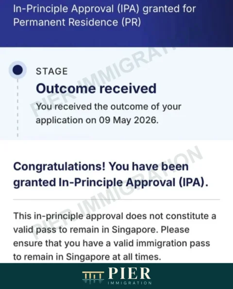PR in-principle approval from Pier's approval collection, with personal details removed; outcome dated 9 May 2026