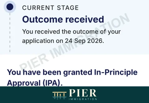 PR in-principle approval from Pier's approval collection, with personal details removed; outcome dated 24 Sept 2026